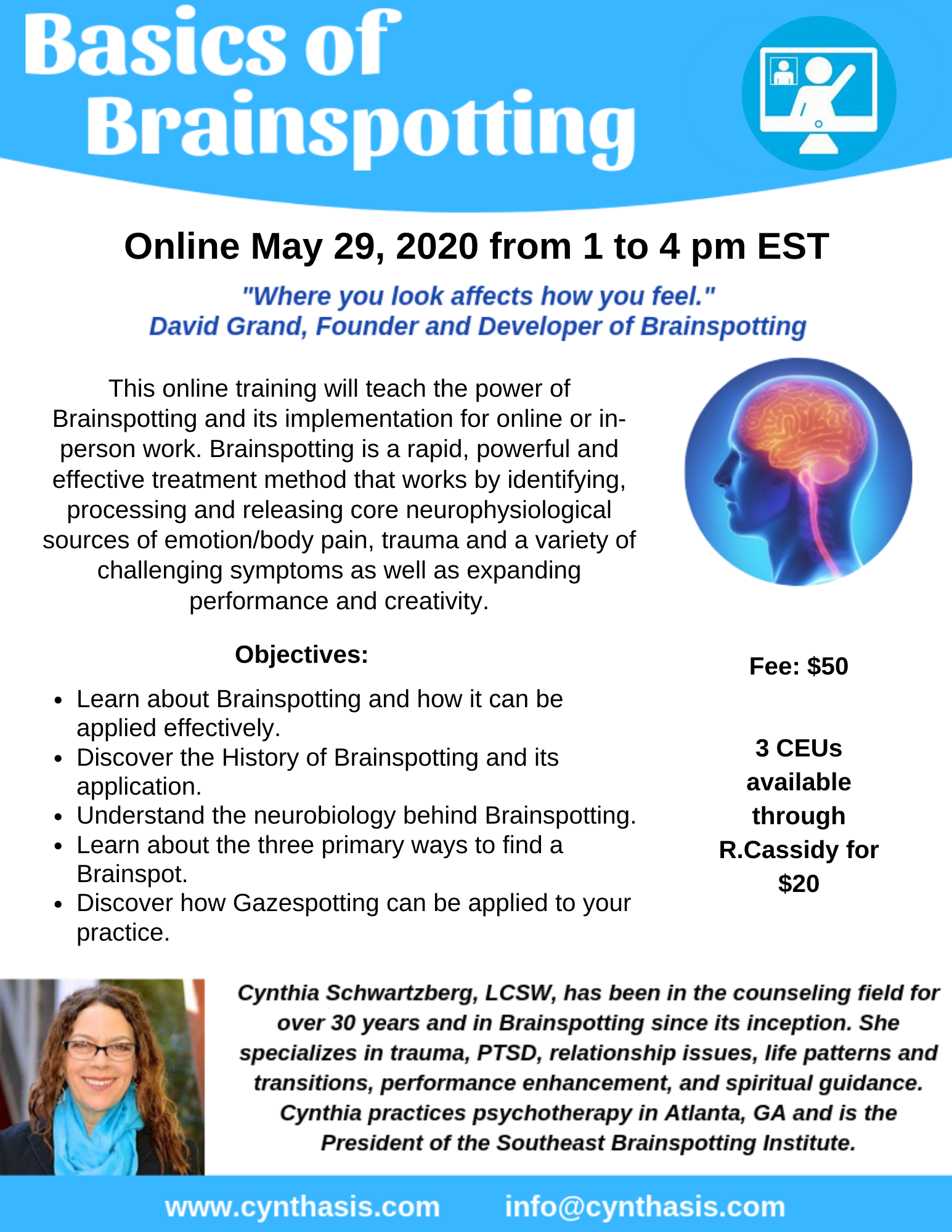 Basics Of Brainspotting Online May 29 2020 Cynthasis